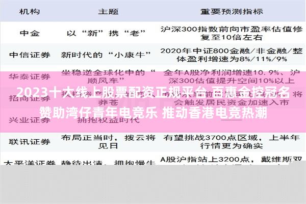 2023十大线上股票配资正规平台 百惠金控冠名赞助湾仔青年电竞乐 推动香港电竞热潮