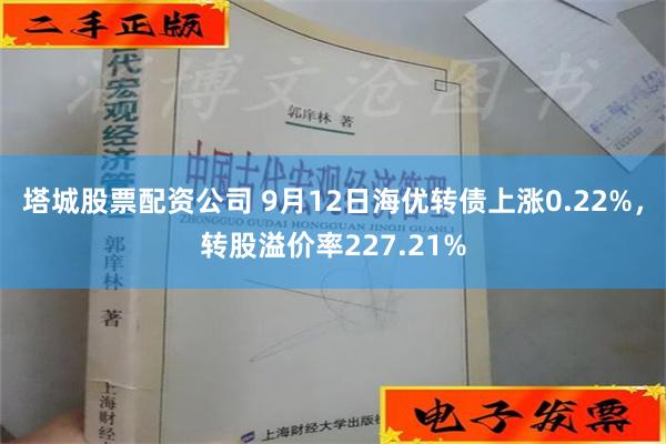 塔城股票配资公司 9月12日海优转债上涨0.22%，转股溢价率227.21%